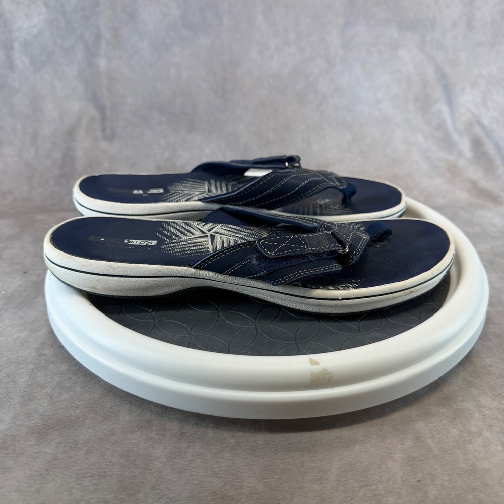 Clarks Cloudsteppers Brinkley Jazz Women 8 Navy Blue Thong Flip Flop Sandals